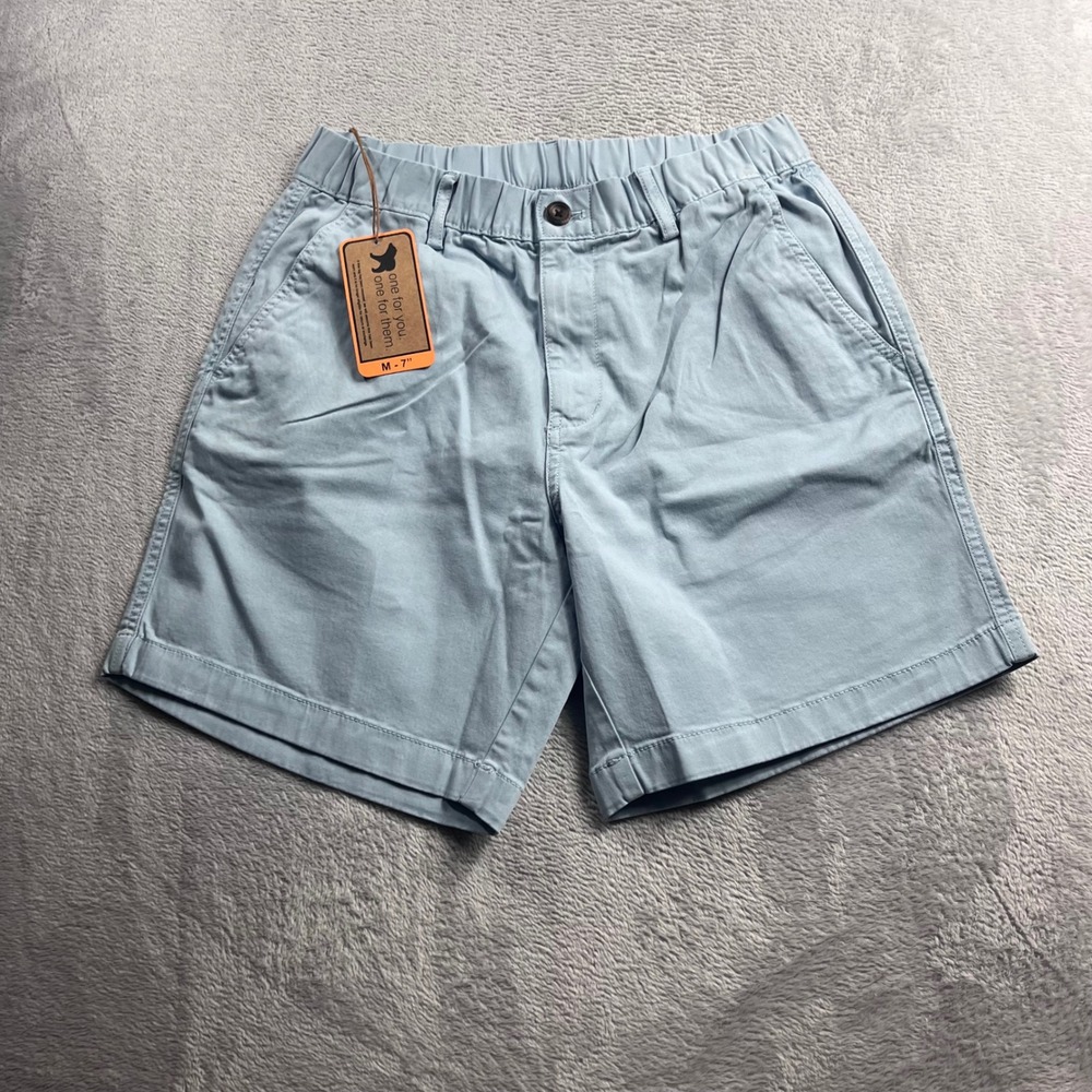 Bearbottom Clothing Mens Stretch Chino Shorts Light Blue Elastic Waist Size M 7"